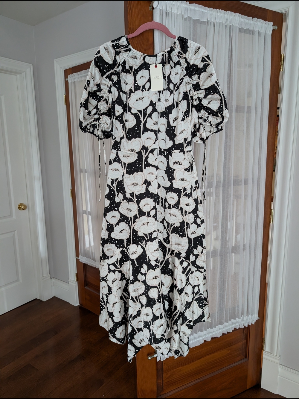 Ted Baker Black and White Floral Midi Dress New Size 3